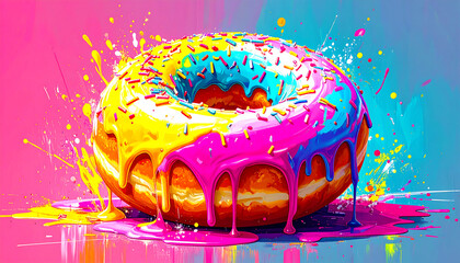 A vibrant acrylic painting of a donut shop menu