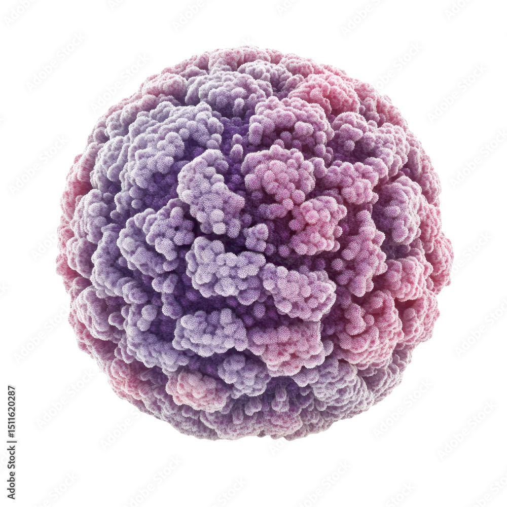 Poster colorful representation of a cell with intricate textures and patterns under scientific observation