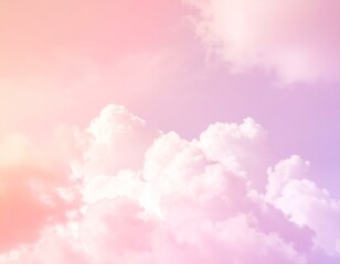 Dreamy pastel pink and purple cloudscape. Soft, fluffy clouds fill a serene sky. Perfect for backgrounds, websites, or designs.