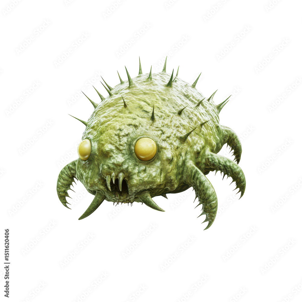 Poster unusual creature with spikes and large eyes exploring a fictional environment