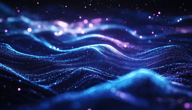 Abstract digital waves of glowing particles
