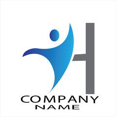 Human with letter H logo design concept template