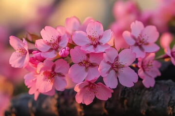 Fototapeta premium Macro View of Pink Sakura Flowers in Springtime