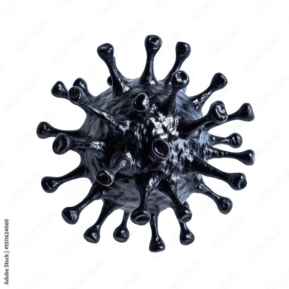Poster virus model showcasing distinctive structure with spikes and smooth surface under bright lighting co