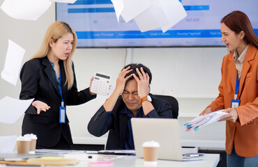 Stressful Business Meeting. Professionals facing challenges in financial discussion.