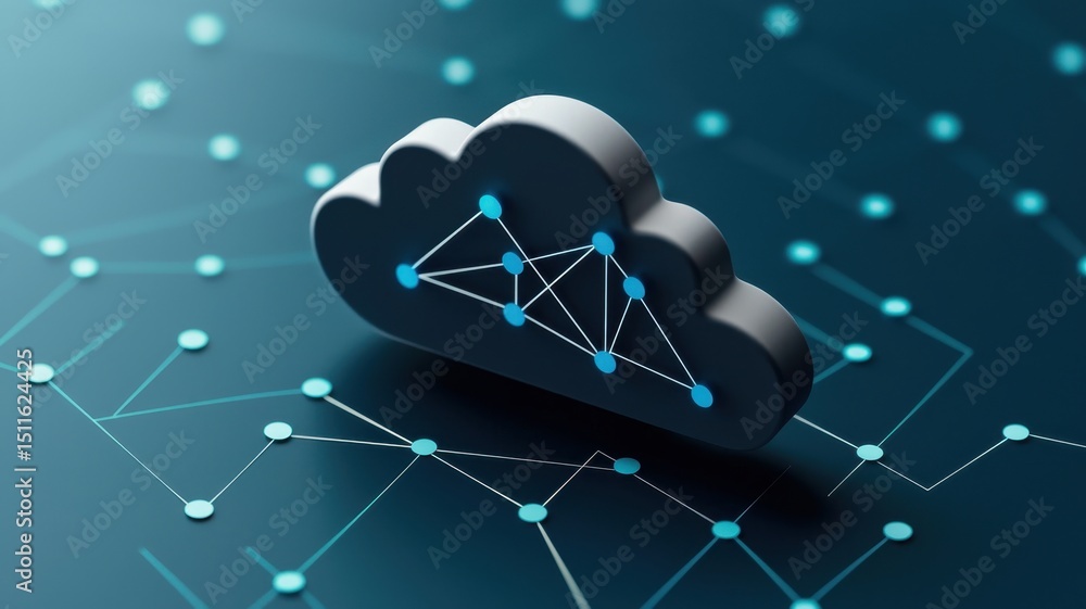 Poster connecting nodes in a cloud network digital environment 3d render technology perspective interconnec