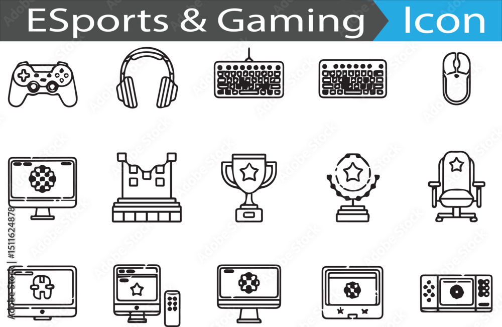 Poster esports and gaming - minimal thin line web icon set. outline flat icons collection set vector illust
