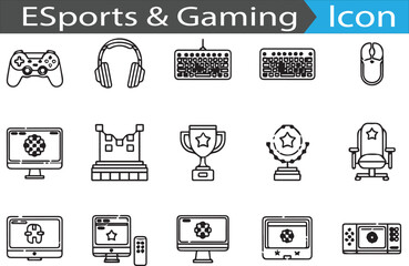ESports and Gaming - minimal thin line web icon set. Outline flat icons collection set vector illustration