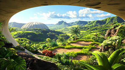 Tropical Valley View From An Archway