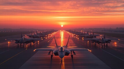 Fighter jets sunrise runway military airbase