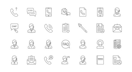 Customer Support icons, set of line icons, icon sheet. Editable strokes