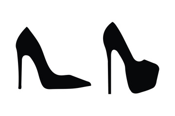 Obraz premium Woman stilettos high heel silhouette. editable stroke, flat design style isolated on white linear pictogram. Elegant High Heel Shoe Silhouette with Platform or minimalist design perfect for Fashion. 