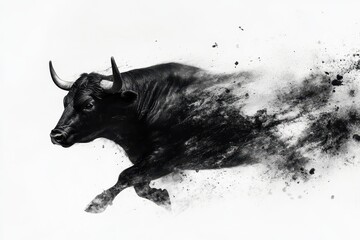 Obraz premium Bull Running. Fierce Bull with Horns in Isolated White Background