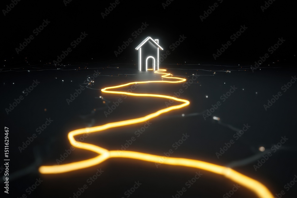 Leinwandbilder glowing animated map route leads to doorstep symbolizing arrival and destination in a clean virtual 