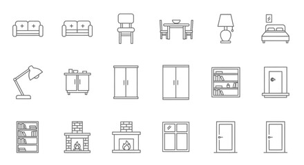 Home Interior icons, set of line icons, icon sheet. Editable strokes