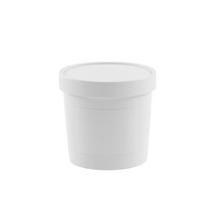 Ultra realistic UHD photo of a plain white frozen yogurt container in 3/4 view, isolated on a clean transparent background with clear contours and no shadows, concept for food packaging advertising