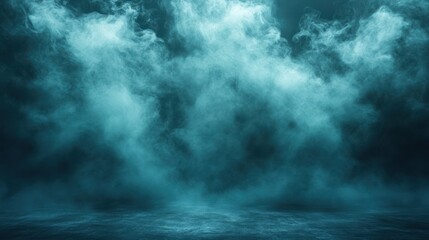 Obraz premium Teal smoke, dark studio, ground fog, background, design