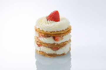 Delicious Strawberry Mille-Feuille Stack with Fresh Berries and Cream