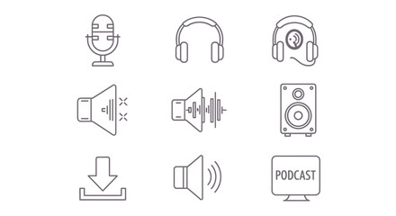 Fototapeta premium Podcast icons, set of line icons, icon sheet