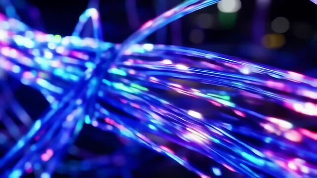 Abstract Fiber Optic Cables Glowing with Data Transfer and Communication