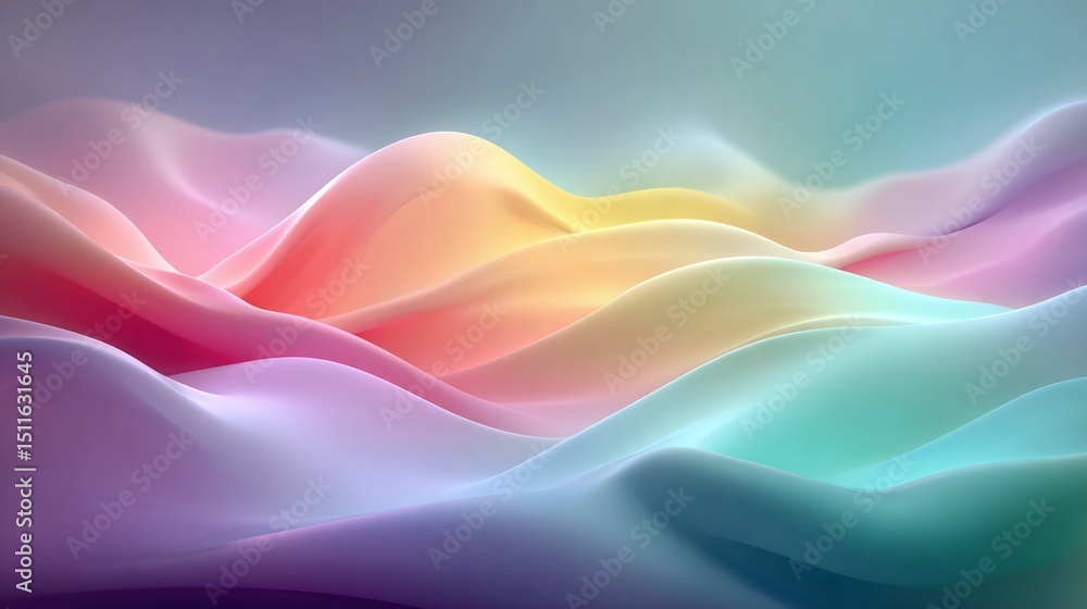 Poster abstract waves of gradient colors create a smooth, flowing surface. gentle curves and soft hues evok