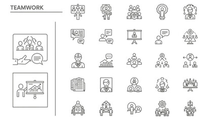 Teamwork icons, set of line icons, icon sheet