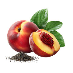 Ripe peach paired with bold black peppercorns – artistic food photography PNG isolated on transparent background
