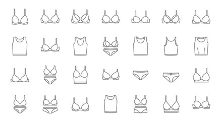 women undergarments icons, set of line icons, icon sheet