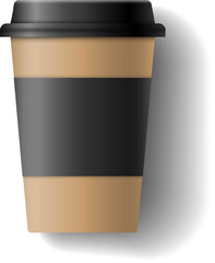 Disposable Coffee Cup Mockup Realistic Brown Paper Cup with Black Lid and Band