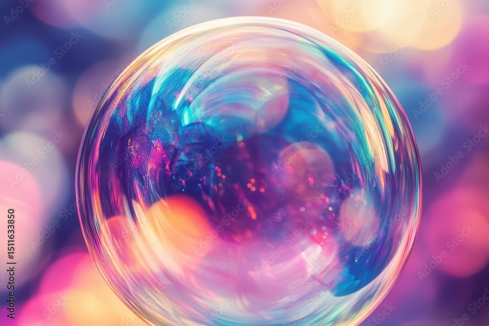Poster colorful abstract bubble reflecting vibrant rainbow patterns on a blurred background, abstract multi