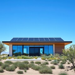 Modern, solar-powered home in desert landscape