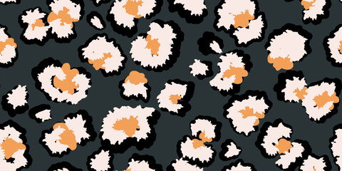 Vivid leopard-inspired seamless pattern with bold spots outlined on a dark background. Unique abstract animal print ornament for fashion design, modern decor, and artistic branding projects.