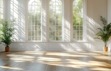 Fototapeta premium Room interior mockup with sunlight and potted plants