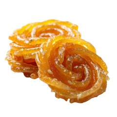 Golden Jalebi Delights: A close-up shot captures the mesmerizing swirl of golden jalebi pastries, their crystalline sugar glaze reflecting light.