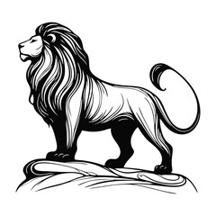 Regal Lion on Rock Logo – Minimal Thin Line Safari Emblem