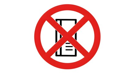 Fototapeta premium A red circle with a line through it over a black document icon on a white background