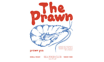 Fish vintage artwork. Prawn fish artwork for t shirt print, poster, sticker and other uses. Seafood club.