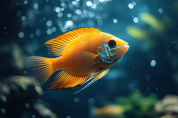 Fototapeta premium Fish swimming in aquarium.