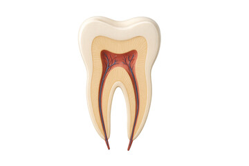 Cross section of molar showing pulp chamber, root canals and nerves on transparent background