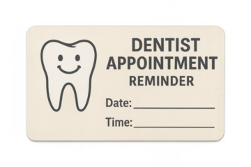 Dentist appointment reminder card with smiling tooth on transparent background