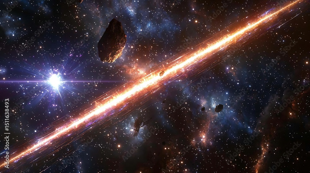 Poster interstellar collision of cosmic bodies outer space digital art sci-fi environment wide angle view c