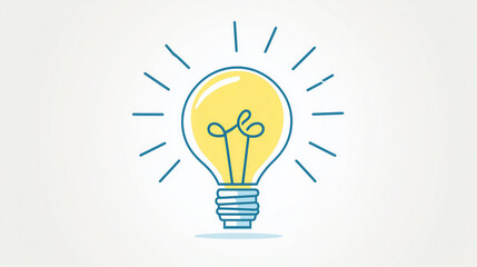 Creative yellow lightbulb sketch with glowing lines around

