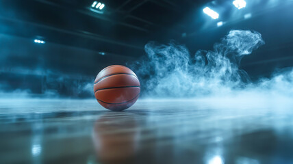 Fototapeta premium basketball photographed in the middle of the court with smoke effects