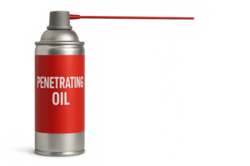 Penetrating oil spray can with extension tube on transparent background