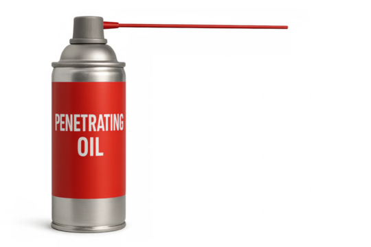 Penetrating oil spray can with extension tube on transparent background