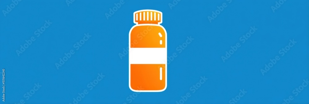 Poster animated bottle with bright orange color and cap lock icon on a vibrant blue background highlights c