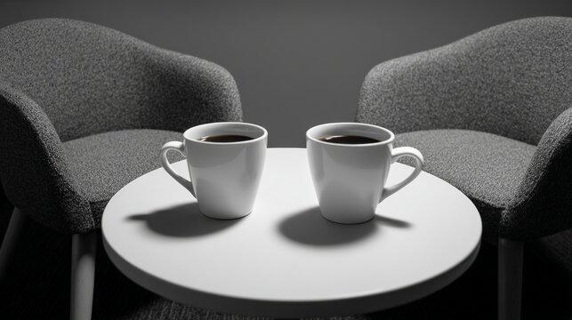 Cozy coffee break with two cups on modern table
