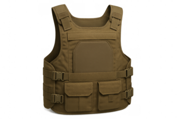 Modern tactical bulletproof vest ensuring protection on transparent background