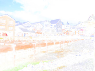 Obraz premium 草津温泉の湯畑の街並み。イラスト風の写真。