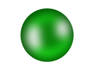 Green 3D sphere with a glossy surface. Illustration or transparent background object drawn with a tablet, used as a component of various designs.
